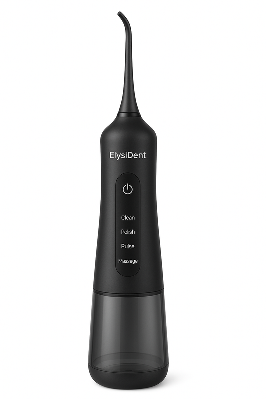 ElysiDent Water Flosser for Travel: Portable Compact Design, Cordless Oral Irrigator with 4 Modes, Removable Tank, IPX7 Waterproof for Braces, Orthodontic, Sensitive Teeth On-The-Go Use, Black, T40